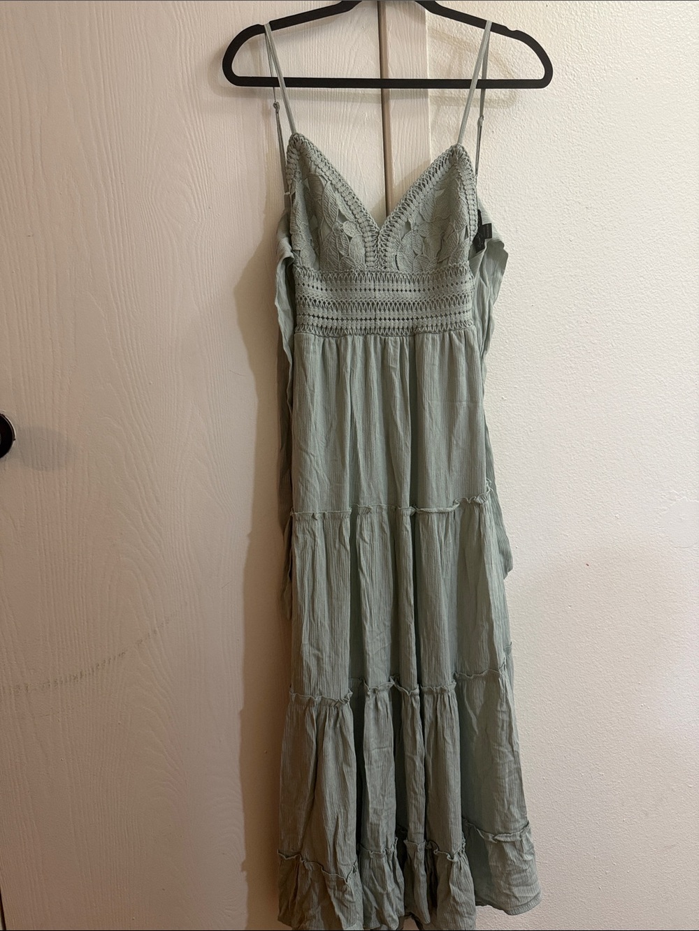 Streetwear Society Sage Green Lace-Trim Maxi Dress